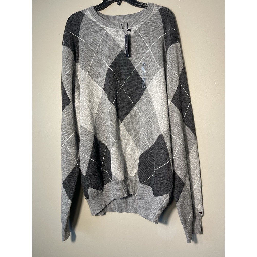 Tommy Hilfiger Fall Basics Men's Argyle Crewneck Sweater Gray Charcoal Knit 2XL